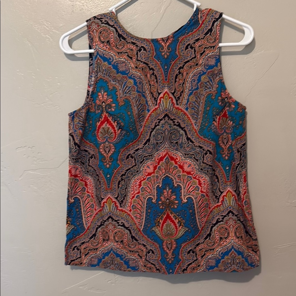J. Crew Multicolor Paisley Sleeveless Blouse with Back Ribbon Tie XSmall